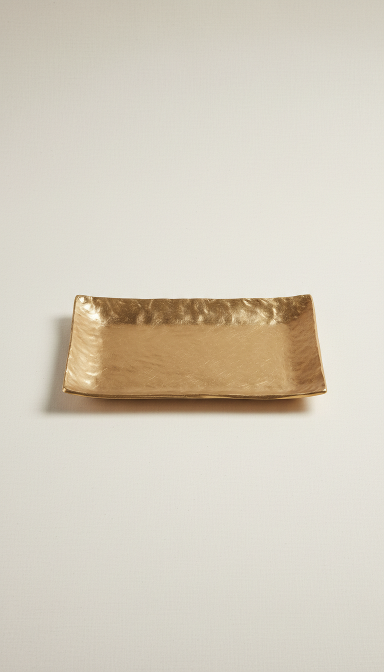 Hand-forged tray in brushed gold