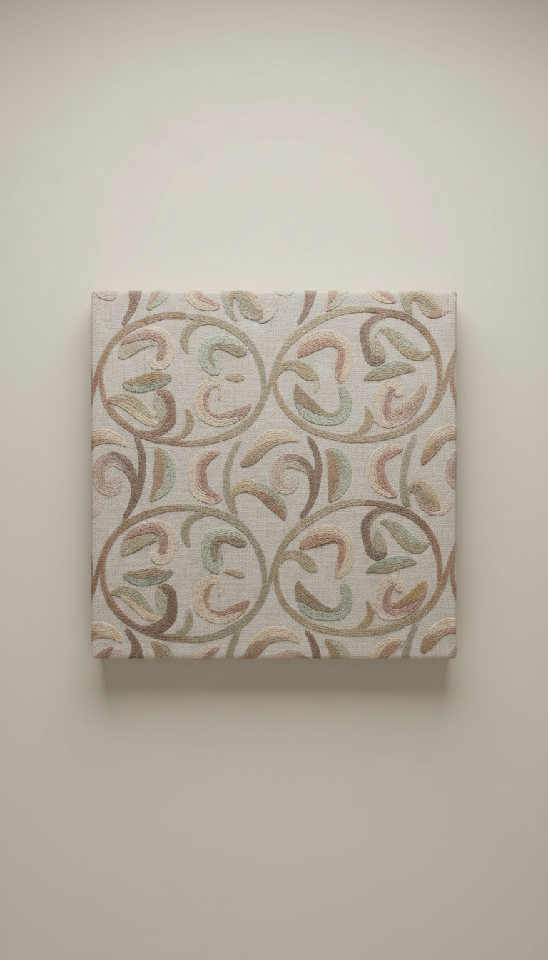 Embroidered botanical wall art panel